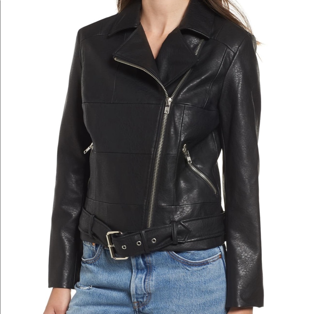 Black BB Dakota belted moto jacket